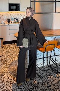 Lamelif Bağlama Detaylı İkili Takım Acı Kahve