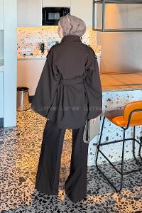 Lamelif Bağlama Detaylı İkili Takım Acı Kahve