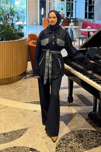 Lamelif Bağlama Detaylı Kot Takım Kot Mavisi