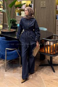 Lamelif Bağlama Detaylı Kot Takım Koyu Mavi