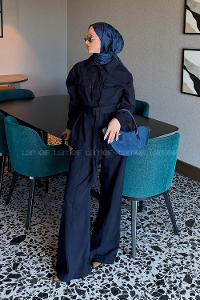 Lamelif Kemerli Denim Takım Lacivert