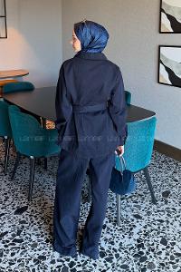 Lamelif Kemerli Denim Takım Lacivert