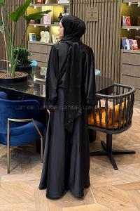 Lamelif Şal Yaka Saten Elbise Siyah