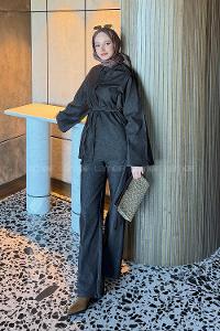 Dark Brown Shirt Collar Long Arm Elastan Polyester Regular Trousers Comfortable Suit