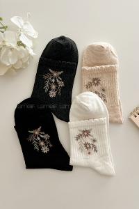 Lamelif 4lü Çiçek Motif Çorap