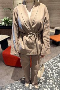 Lamelif Bağlama Detaylı Ceket Takım Soft Kahve