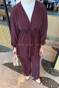 Lamelif Bağlama Detaylı Takım Bordo