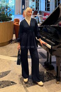 Lamelif Bağlama Detaylı Takım Lacivert