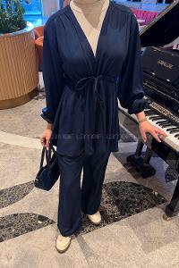 Lamelif Bağlama Detaylı Takım Lacivert