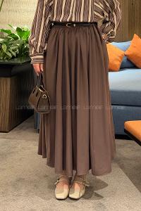 Lamelif Bel Lastikli Cep Detaylı Etek Acı Kahve