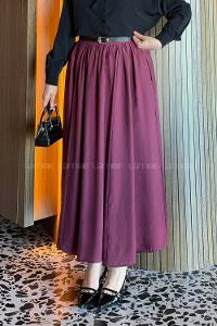 Lamelif Bel Lastikli Cep Detaylı Etek Bordo