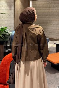 Lamelif Büzgü Detaylı Tesettür Gömlek Acı Kahve