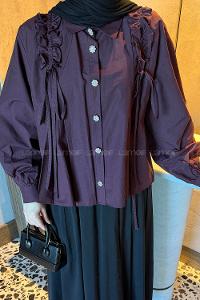 Lamelif Büzgü Detaylı Tesettür Gömlek Bordo