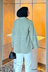 Lamelif Çıtçıtlı Gabardin Gömlek Çağla Yeşili