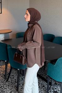 Dark Brown Shirt Collar Long Arm Cotton Shirt