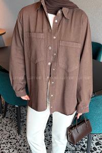 Dark Brown Shirt Collar Long Arm Cotton Shirt