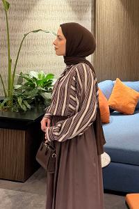 Lamelif Çizgi Detaylı Gömlek Acı Kahve