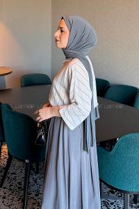 Lamelif Çizgili Yarasa Kol Gömlek Antrasit