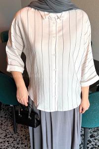 Lamelif Çizgili Yarasa Kol Gömlek Antrasit