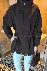 Lamelif Fisto Detaylı Kapüşonlu Yağmurluk Acı Kahve