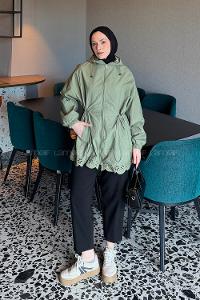 Lamelif Fisto Detaylı Kapüşonlu Yağmurluk Haki