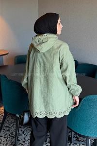 Lamelif Fisto Detaylı Kapüşonlu Yağmurluk Haki