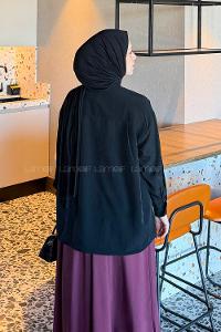 Black Foulard Neck Long Arm Viscose Fabric Shirt