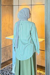 Lamelif Gold Düğmeli Çizgili Gömlek Yeşil