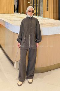 Lamelif Gold Düğmeli Fermuarlı Takım Acı Kahve