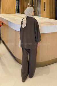 Lamelif Gold Düğmeli Fermuarlı Takım Acı Kahve