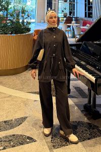 Lamelif Gold Düğmeli Fermuarlı Takım Soft Kahve