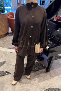 Lamelif Gold Düğmeli Fermuarlı Takım Soft Kahve