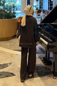 Lamelif Gold Düğmeli Fermuarlı Takım Soft Kahve