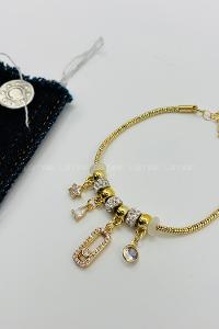 Lamelif Gold Kristal Charmlı Pandora Bileklik