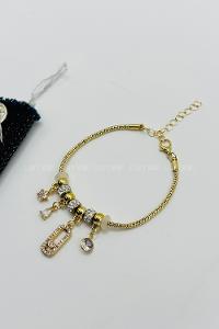 Lamelif Gold Kristal Charmlı Pandora Bileklik