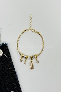 Lamelif Gold Kristal Charmlı Pandora Bileklik