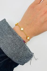 Lamelif Gold Zarif Yonca Sıralı Bileklik