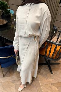 Lamelif Gömlek-Etek Tesettür Takım Bej