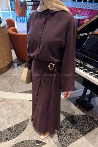 Lamelif Gömlek-Etek Tesettür Takım Mürdüm