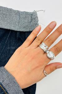 Lamelif Gümüş 3lü Bombe Yüzük Seti