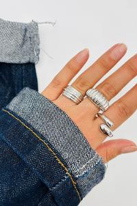 Lamelif Gümüş 3lü Bombe Yüzük Seti