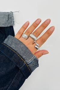 Lamelif Gümüş 3lü Bombe Yüzük Seti