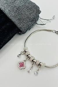 Lamelif Gümüş Yonca Charmlı Pandora Bileklik