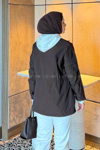 Lamelif Kapüşonlu Garnili Yağmurluk Acı Kahve