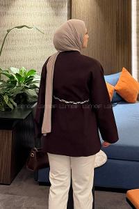 Lamelif Kemerli Tesettür Ceket Mürdüm