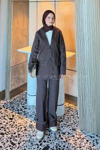 Lamelif Kot Ceket-Pantolon Takım Kahverengi