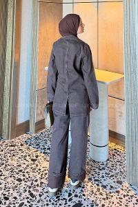 Lamelif Kot Ceket-Pantolon Takım Kahverengi