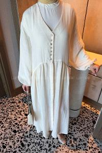 Beige V Neck Cotton Dresess