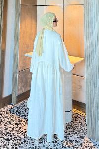 Beige V Neck Cotton Dresess