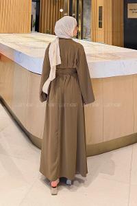 Lamelif Nora Bağcıklı Tesettür Elbise Toprak Rengi